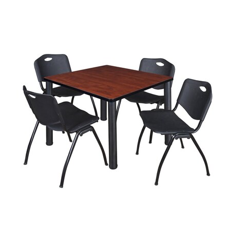 Kee Kee Square Table & Chair Set, Wood, Metal, Plastic Top, Cherry TB3636CHBPBK47BK